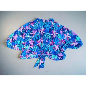 Colleen Lopez Plus Size 3X Tropical Floral Dolman Sleeve Tie-Front Top